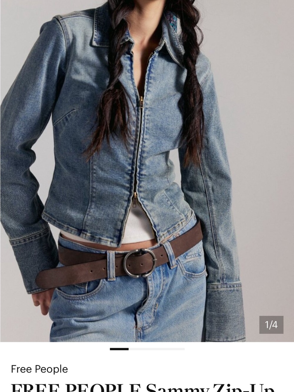 Free People Denim Zip-Up Jacket in Light Blue